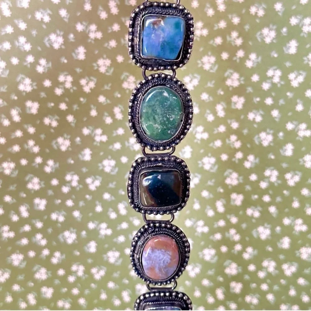 Vintage Silver and Multicolor Stone Bracelet - Picture 3 of 11